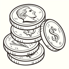 Stacked coins with profile and dollar sign money currency