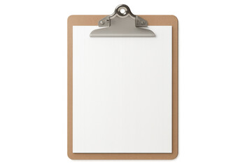 Blank white paper clipboard resting on transparent surface, ready for professional documentation or note-taking purposes