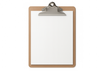 Blank white paper clipboard resting on transparent surface, ready for professional documentation or note-taking purposes
