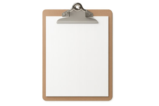 Blank white paper clipboard resting on transparent surface, ready for professional documentation or note-taking purposes