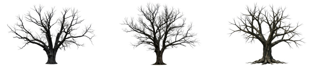 Halloween spooky dead tree set, isolated background