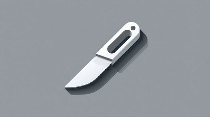 Rendered illustration featuring a minimalist white knife casting a shadow on a gray background