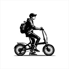 Obraz premium Folding Bike Rider Vector Logo in Solid Black Isolated on White Background