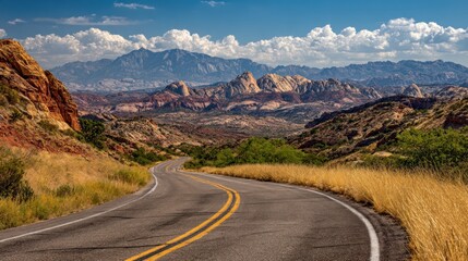 Winding road through desert mountains