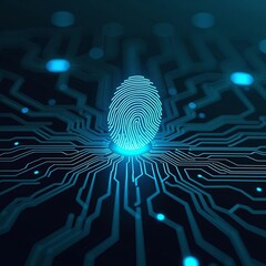 Futuristic digital fingerprint scan symbolizing cybersecurity identity verification technology and secure online data protection innovation