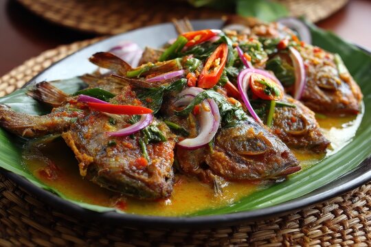 Indonesian dish marinated Baronang rabbit fish