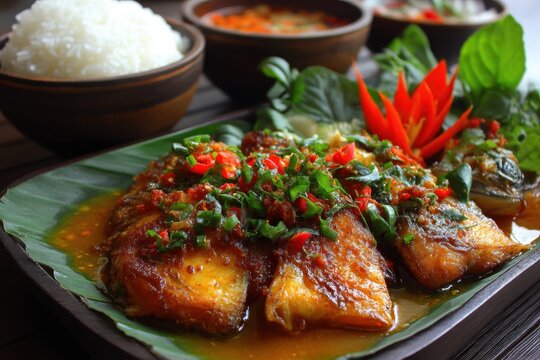 Indonesian dish marinated Baronang or Rabbit Fish