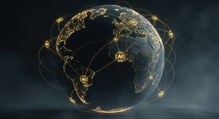 Global Network Connections Illuminated Earth with Interconnected Nodes