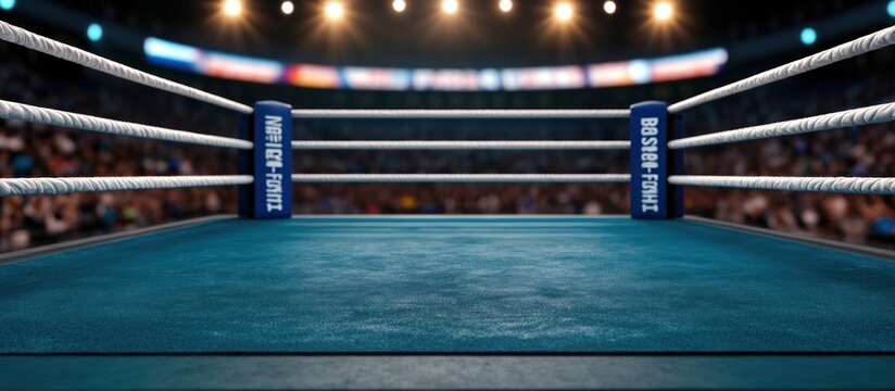 Empty boxing ring, arena crowd, fight night - Powered by Adobe
