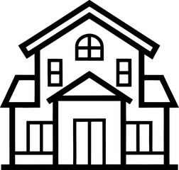 Black and white outline of a duplex home, vector illustration with white background.