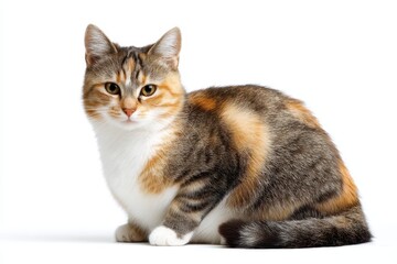 Obraz premium Isolated pregnant cat with a round belly on white background