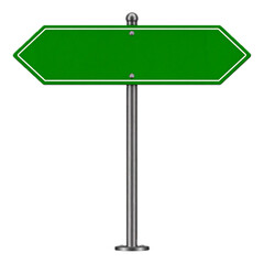 Obraz premium blank green road sign, arrow shaped metal guide sign pointer, cutout png