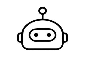 The image shows a simple, black-and-white line icon of a robot's head. The robot has a rounded rectangular face with two black circular eyes inside an oval facial panel.