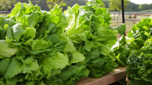Close-Up of Fresh, Wet Green Lettuce Leaves