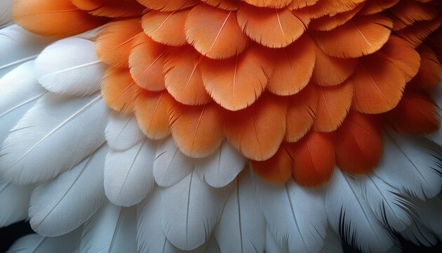 Close-up shows layered orange and white bird feathers detail and texture. Perfect for nature blogs, craft projects, and avian themed designs.