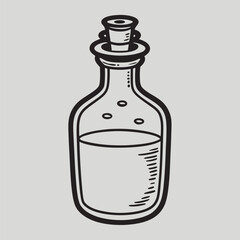 Hand-Drawn Illustration of an Antique Glass Bottle with Cork