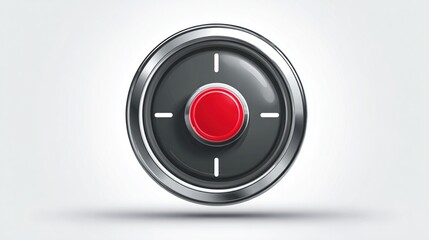 A glossy metallic icon featuring a central red button, suggesting recording or a control element