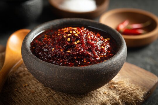 Gochujang is a Korean chili paste celebrated for its rich complex flavor made from fermented soybeans red chili flakes rice powder and salt
