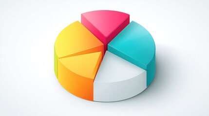 Obraz premium 3D pie chart with five slices in pink, teal, orange, yellow, and white colors