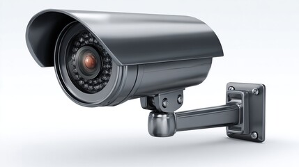 Sleek, metallic security camera mounted to a wall, angled to capture a wide view
