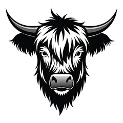 Fototapeta premium Highland Cow Head Illustration Black and White Vector Art