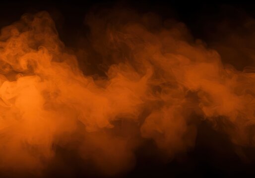 An abstract composition features vibrant orange smoke against a dark backdrop, with a moody ambiance.