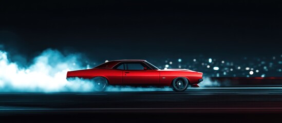 Red Muscle Car Night Drift Cityscape Poster