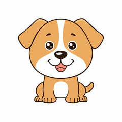 A cheerful cartoon puppy sits, smiling with its tongue out.