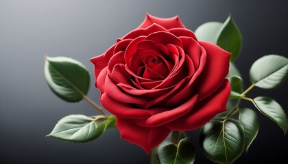 Naklejka premium beautiful red rose with green leaves on white background captivating floral design for nature lovers and art enthusiasts