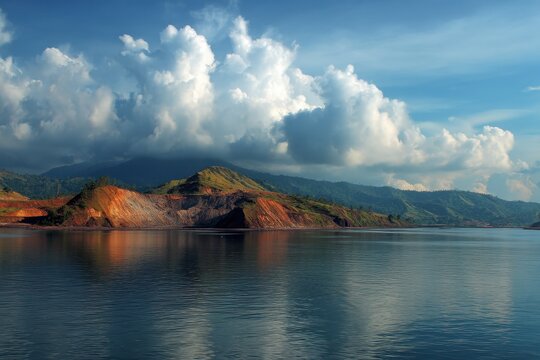 Nickel mining in Indonesia set against stunning sky and sea landscapes