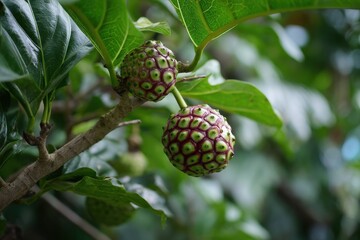 Noni fruit naturally grows toward the sun