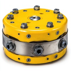Yellow and Silver Industrial Component with Bolts and Connectors