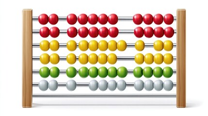 Colorful bead abacus for counting, with wood frame and metal rods on white