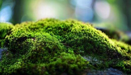 Obraz premium detailed macro of a mossy stone highlighting vibrant green growth