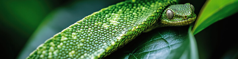 Obraz premium Green Snake on Leaf