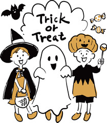 Kids in Halloween Costumes Saying Trick or Treat