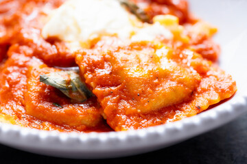 italian ravioli pasta in tomato sauce