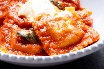 italian ravioli pasta in tomato sauce