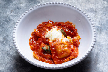 italian ravioli pasta in tomato sauce