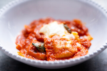 italian ravioli pasta in tomato sauce