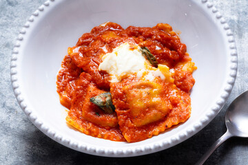 italian ravioli pasta in tomato sauce
