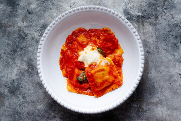 italian ravioli pasta in tomato sauce