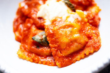 italian ravioli pasta in tomato sauce
