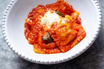 italian ravioli pasta in tomato sauce