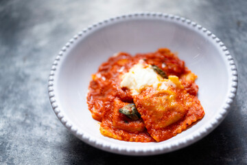 italian ravioli pasta in tomato sauce