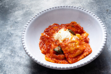 italian ravioli pasta in tomato sauce