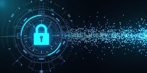 Futuristic digital padlock symbolizing cybersecurity and data protection in a connected online world with secure information exchange