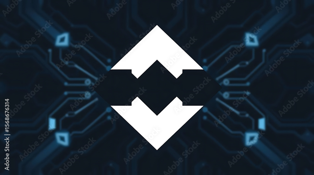 Fototapete abstract image featuring two white arrow shapes with a circuit board pattern in the background desig