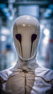 Futuristic Robot Head: Android Mannequin Silhouette Exuding Artificial Intelligence Elegance in Modern Tech Design and Minimalistic Style, Unmanned High-Tech Cyborg Portrait for Industry Display