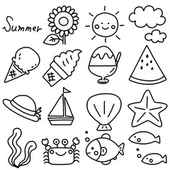 手描きのかわいい夏モチーフのイラストセット